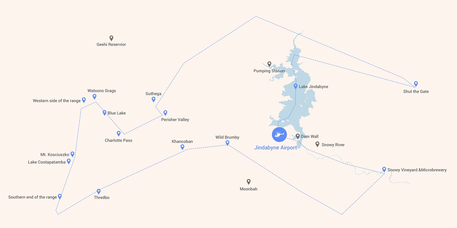 Jindabyne Helicopter Flights - Locals Delight Map