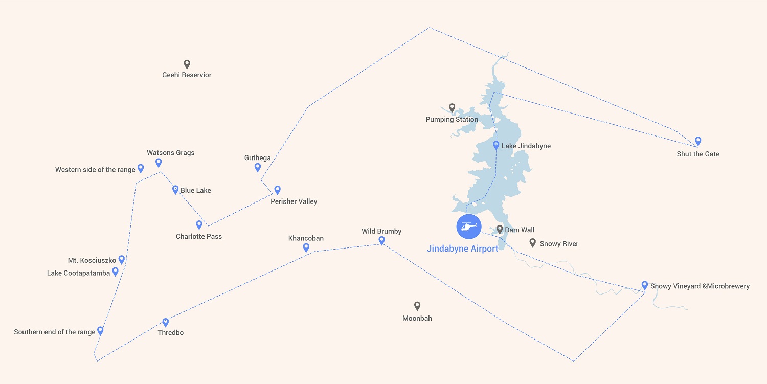 Jindabyne Helicopter Flights - Locals Delight Map